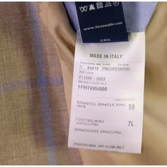 Faconnable by R. Caruso Lt Brown w/ Sky Blue Windowpane Wool-Silk Sportcoat 48L - Picture 12 of 12